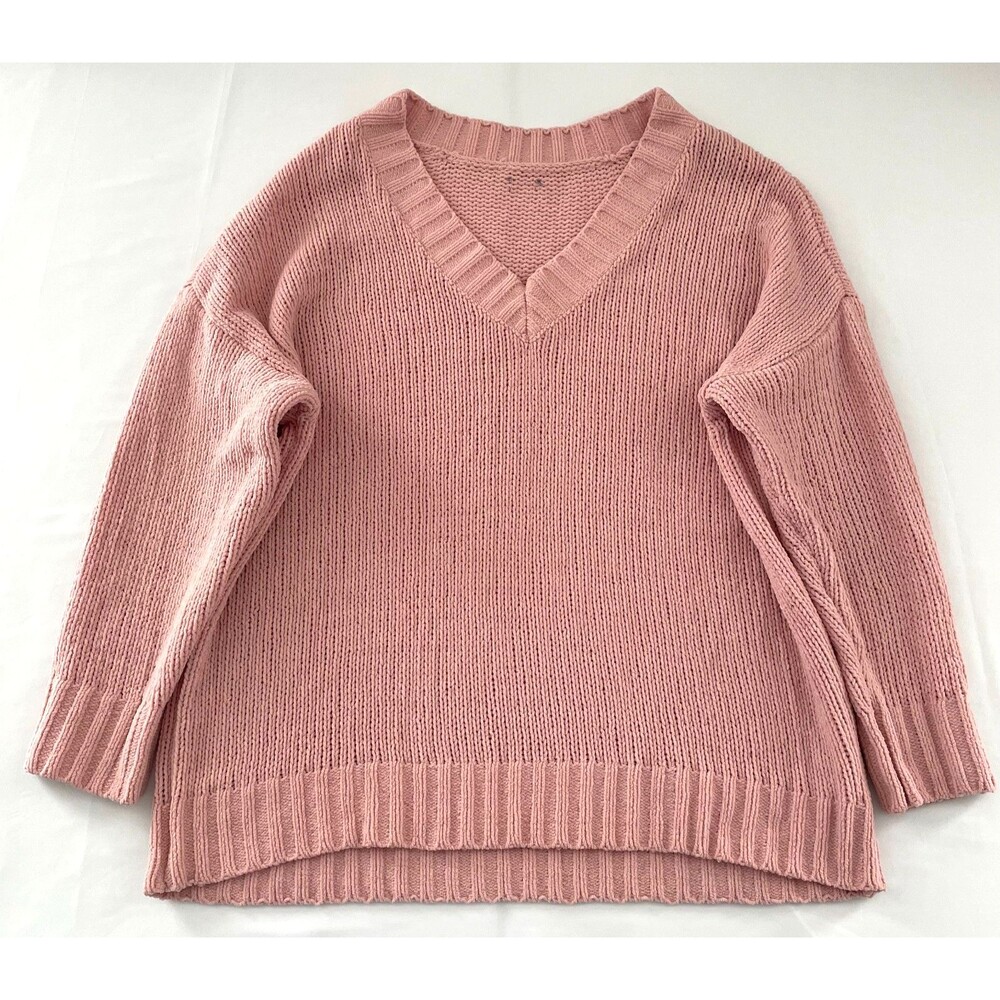 Aerie Women’s Medium Dusty Pink Chenille V-Neck Sweater High Low Hem